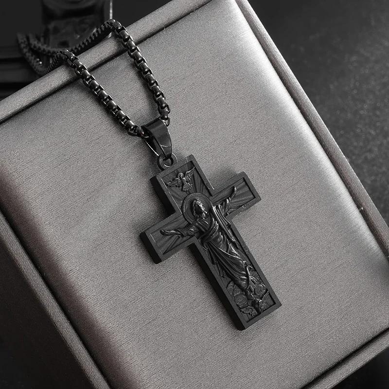 Collana da uomo con croce in acciaio inossidabile color argento, croce della fede, ciondolo con versetto biblico, medaglietta, regali di compleanno per ragazzi