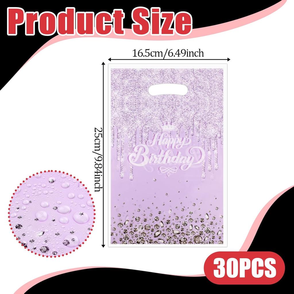 Jeffdad 30Pcs Glitter Diamonds Birthday Party Favor Bags, Cute Birthday Party Candy Bags Cookie Bags for Girls Women Birthday Party Decorations
