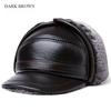 Men Genuine Leather Winter Hat Thick Warm Trapper Cap with Fur Ear Flaps Outdoor Windproof Bomber Aviator Hat Brown for Elderly