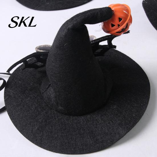 Pet Halloween Hat Cat Wizard Hat, Bent Pointed with Pumpkin Bell, Sequined Bow Festive for Cats Small Dogs Stiff Felt