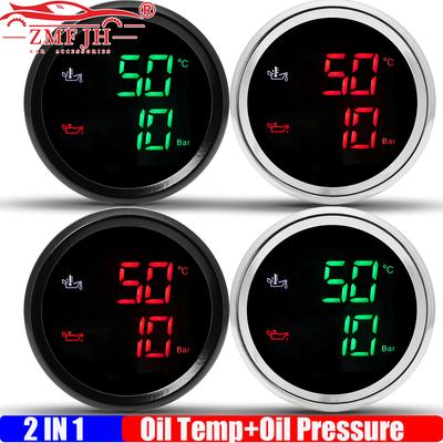 ZMFJH Digital Dual 52MM Gauge 2IN1 Oil Temperature+Oil Pressure Meter with Flashing Alarm Green,Red LED for Auto Car Marine Boat