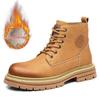 Men's British-Style Yellow Winter Boots - Thickened Velvet Lining, Martin Design, Trendy Desert Workwear, Cotton Shoes.