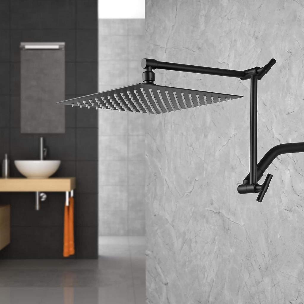 Shower Head Extension Arm - 13'' Shower Arm Extension for Rain & Handheld Shower Head, Height and Range Adjustable, Shower Extension Arm with Locking