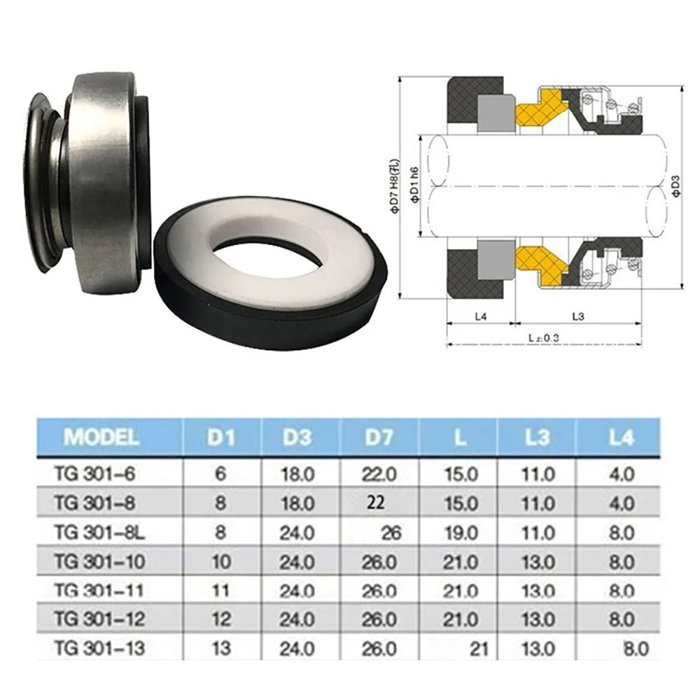 1Pcs 301 Series Mechanical Shaft Seal 8/10/12mm O Shape Water Pump Washer Ceramic Carbon Rubber Circulation Pump Seal