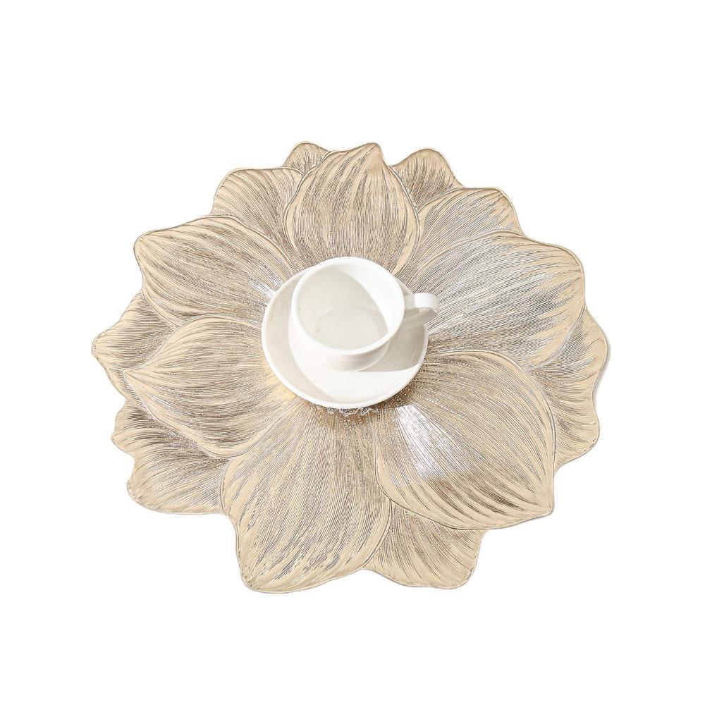 2PCS Solid Color Flower Shaped Placemat Oil-Resistant Tableware Mat Creative Coaster  Living Room