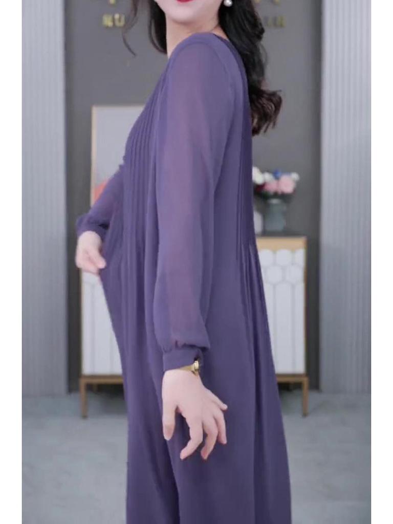 Jarní šifonové šaty s plisováním ve větších velikostech pro ženy středního věku