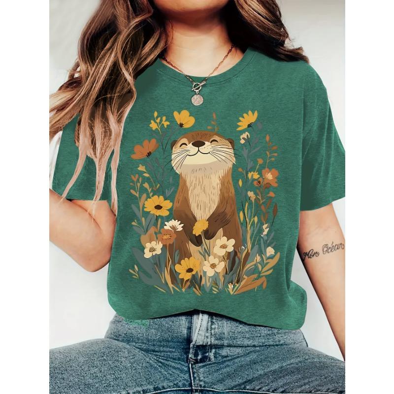 Women's Summer Clothing Printed Round Neck One-piece Summer Short Sleeved T-shirt