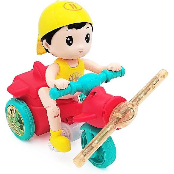 Tipmant Baby Toddler Electric Tricycle Toy Cartoon Motorcycle Vehicle Stunt Performance, Music, Luminous Lights, Kids Birthday Gifts (Boy)