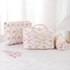 Large Capacity Quilted Floral Makeup Bag for Women - Portable Cotton Toiletry Storage