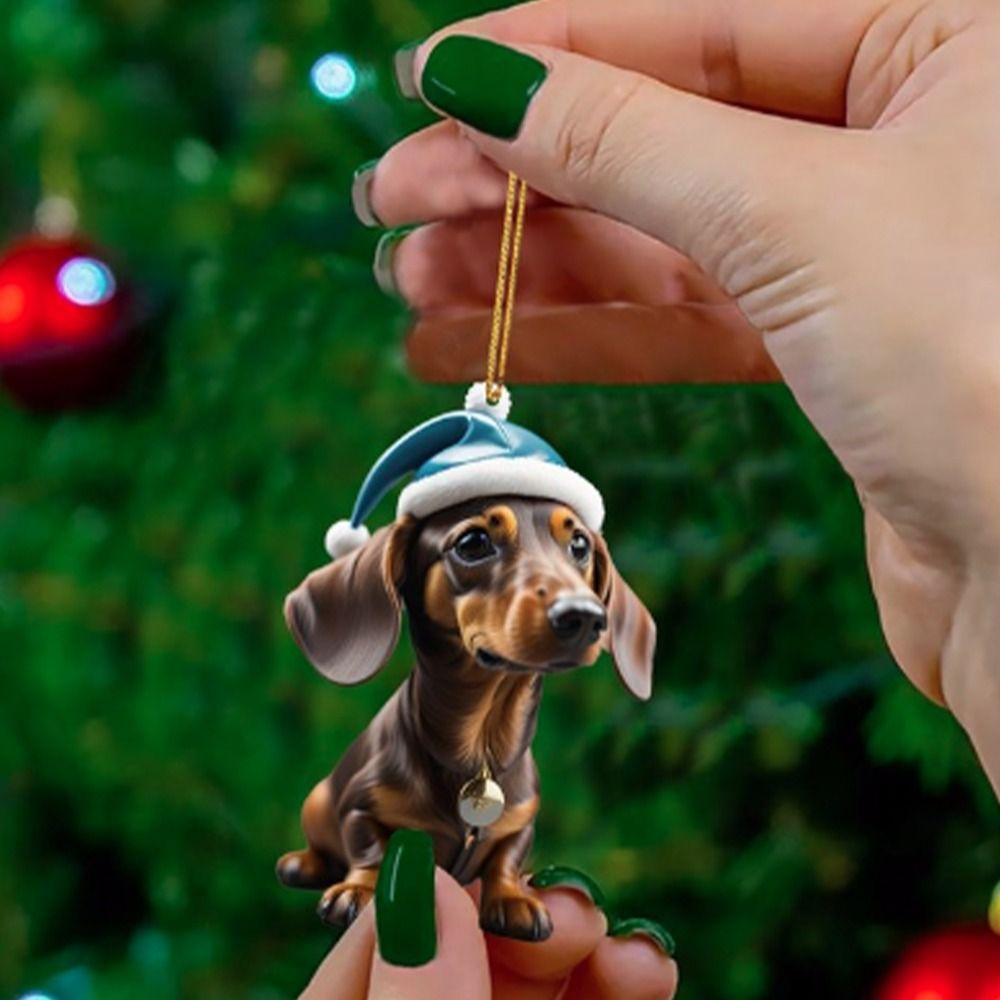 2D Christmas Tree Pendant Cute Dog Car Hanging Interior Christmas Ornaments  Home