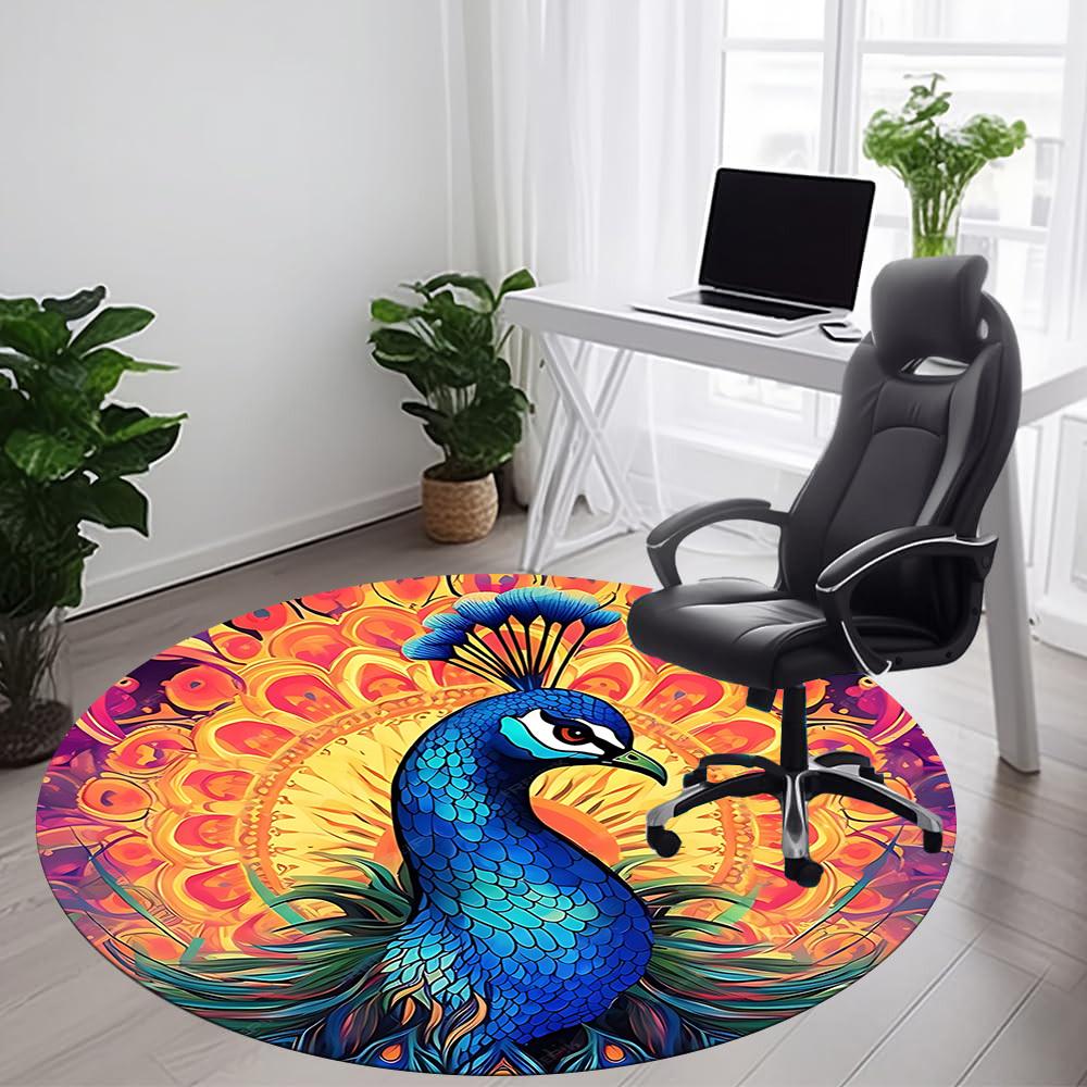 1pc Peacock Mandala Office Round Area Rug, Indoor Mat Suitable ForOffice, Under Office Chairs Bedroom Living Room Home Decor, Room Deco, D097