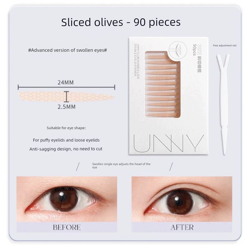 Unny Double Eyelid Tape Simulates Natural Lace, Seamless, Invisible, Long-Lasting, Not Easy to Come Off, Lightweight, Diagonal-Cut Beauty Tape //Diagonally Cut Olives