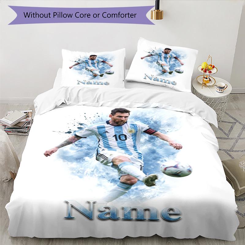 Messi Custom Soccer Player Watercolor Art Personalized Name Bedding Set,Smooth Bed Linen for Bedroom Decor,Perfect Souvenir Gift for Soccer Lovers,Mic