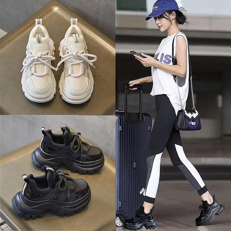 Inside the Heightening Dad Shoes Ins Tide 2025 Autumn New Internet Celebrities with the Same Platform Leather Versatile Casual Sports Shoes