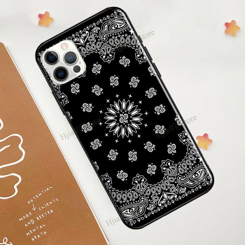 Bandana Naadloos Patroon Zwart Voor iPhone 12 Pro Max 13 mini Hoesje Voor iPhone XR XS X SE 2020 7 8 Plus 11 Pro Max Cover