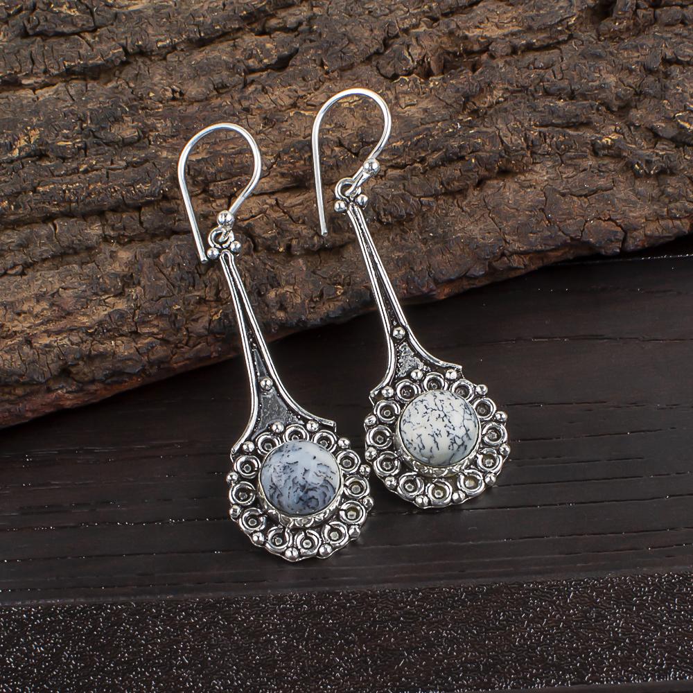 

Ювелирные изделия из дендритового опала, серьги из стерлингового серебра 925 пробы, великолепные серьги ручной работы для свадебного подарка 2.52 Inches синий