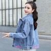Women's Short Denim Jacket with Removable Hood, Embroidered Letters, Slimming Korean-Style Loose Fit for Spring and Autumn