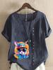 Women's Fashion Colorful Rabbit Print Shot Sleeve T-shirt Loose Cotton Shirt Casual Loose Summer Blouse Tops Plus Size