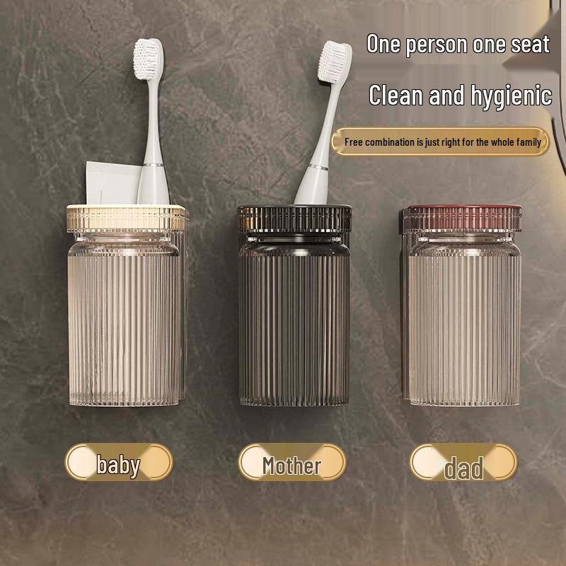 

Wall-Mounted No-Punch Toothbrush and Cup Holder for Couples, Adults, and Kids - Light Luxury Style.