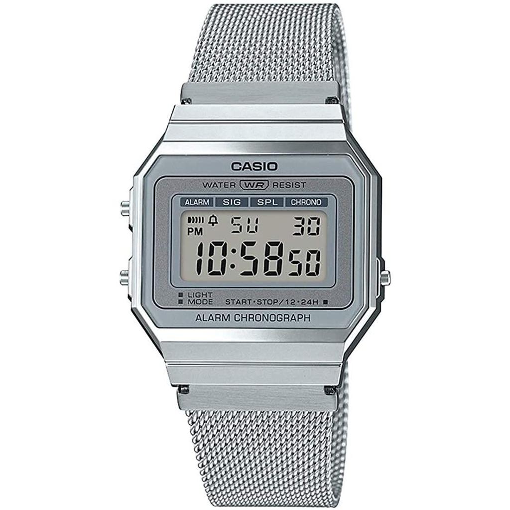 CASIO Digital Wristwatch Vintage Series A700WM-7A Metal Mesh Band Mens Womens Silver Overseas Model