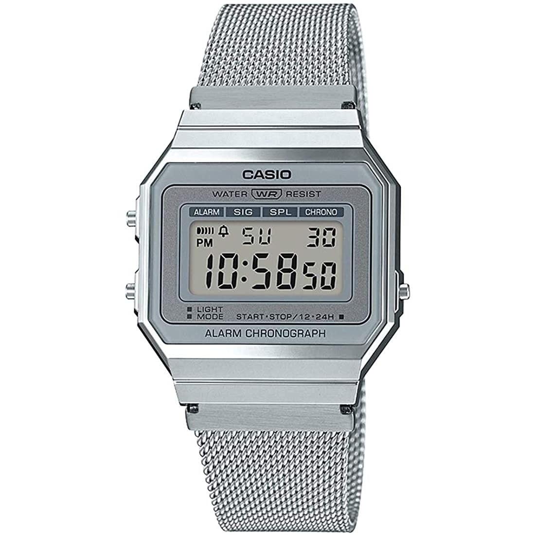 CASIO Digital Wristwatch Vintage Series A700WM-7A Metal Mesh Band Mens Womens Silver Overseas Model