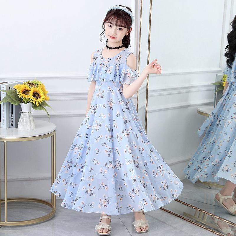 Kleines Mädchen Blumen Chiffon Prinzessin Langes Kleid Kinder Sommer Freizeitkleid