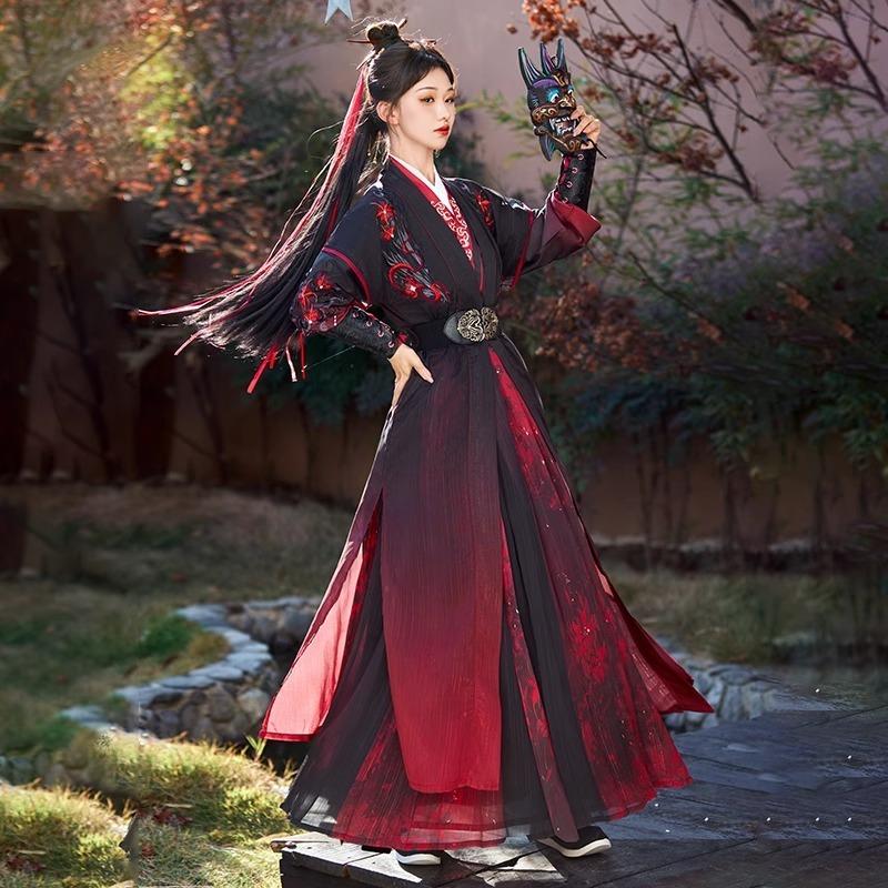 Hanfu 2 new spring and summer male and female knight daily handsome ancient clothing in red and black suit