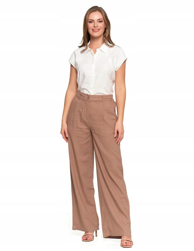 Women's Linen Trousers, Wide, High Waist, Elegant, MORAJ S BEIGE