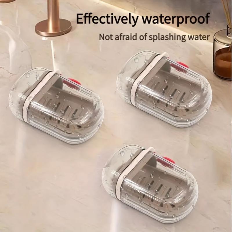 1SET Portable Soap Cassette with Lid - Sealed Drain Design Soap Box Travel Soap Storage Box
