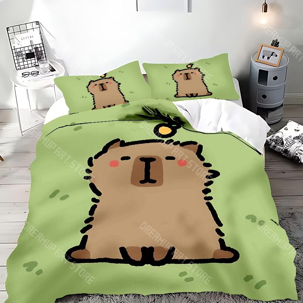 Cute Cartoon Capybara Duvet Pillowcase Bedding Set Adult Boy Girl Bedroom Decoration Children Gift Single Double Large Size