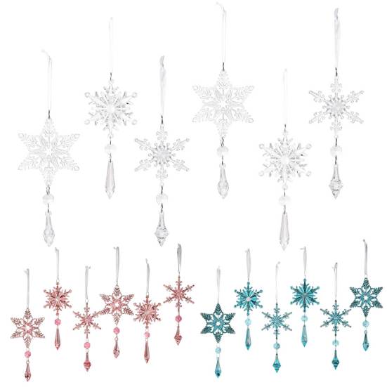 6 Pcs Acrylic Crystal Christmas Ornament Sparkling Clear Snowflake Hanging Ornaments with Drop Pendants for Winter Chandelier Xmas