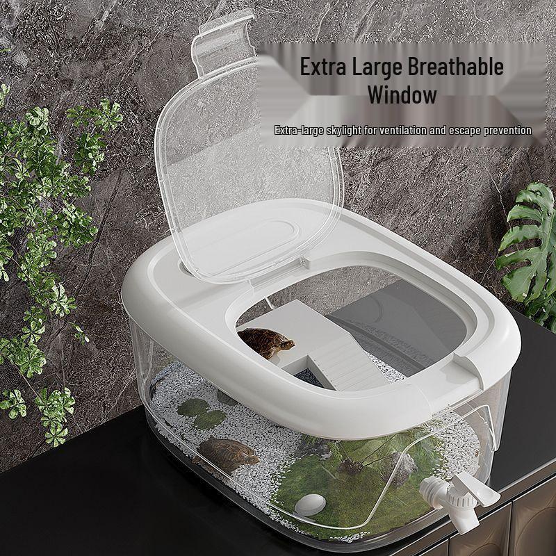Eco-Friendly Turtle Breeding Tank with Climbing Platform and Drainage Lid