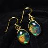 18K Gold Plated 27.75Ct Natural Multicolor Opal CERTIFIED Oval Gem Earring Pair MY. ER-46-NS