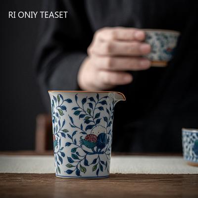 Chinese Tradition Hand-painted Blue and Flower Fair Cup Ceramic Teacup Beauty Tea Infuser Master Handmade Tea Set Accessories