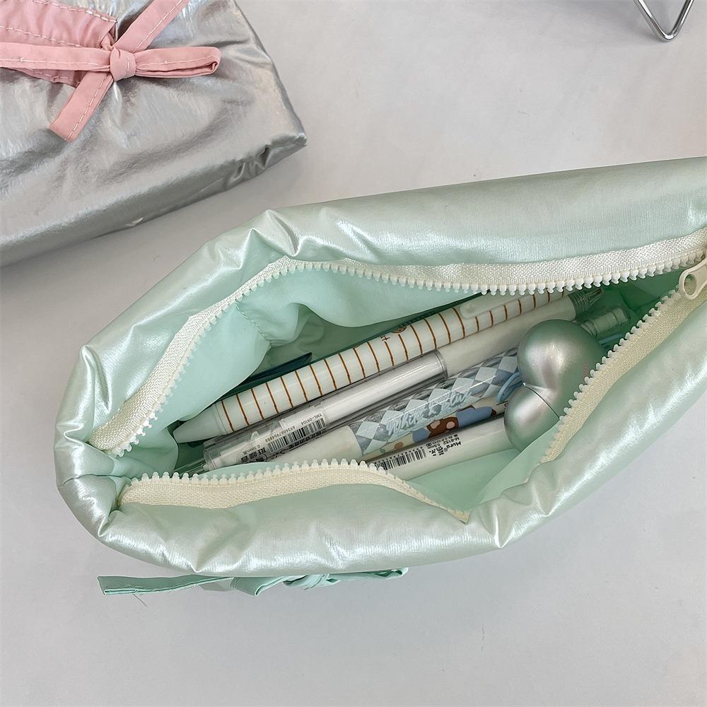 Fashion Large Capacity Bowknot Pencil Case Cute Bow Zipper Stationery Storage Bag Solid Color Students Stationery Pouch Students