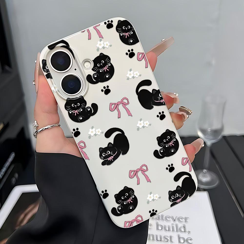 Black Cat Bow Ins Style Silicone Case For Iphone 14 13 12 17 16 Plus 15 11 Pro Max Trendy Aesthetic Back Cover