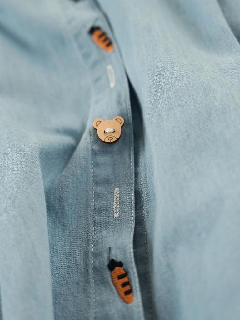 Women's Retro Cartoon Embroidered Cotton Denim Shirt - Long Sleeve, Casual Top for Spring/Autumn 2025