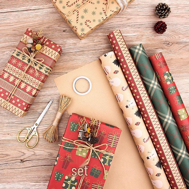 Retro Christmas Gift Wrapping Paper – Kraft Style for Party Gifts and Boxes