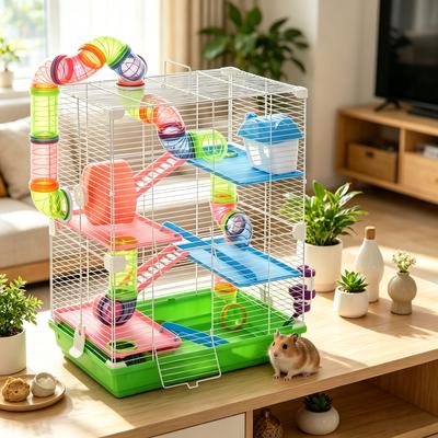 Cage pour animaux de compagnie, Maison pour gerbilles, Maison pour hamsters, Cage habitat pour petits animaux à conception verticale 5 niveaux