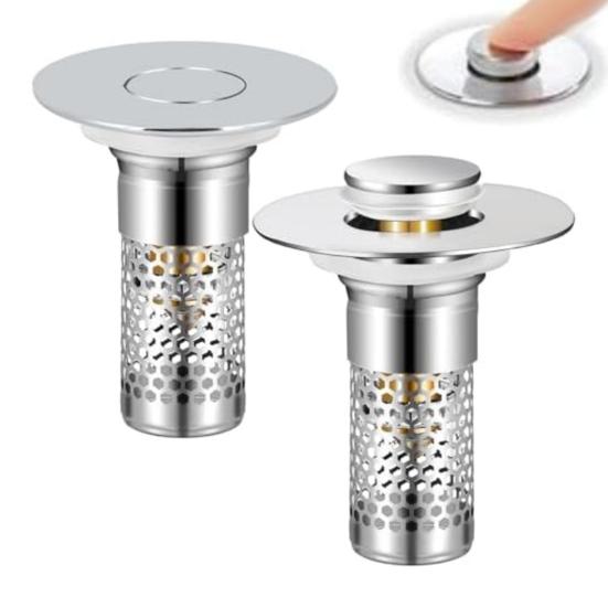 2 Stück Badezimmerwaschbecken-Abflussstopfen, 2-in-1 Pop-up Haarfänger mit Filter, Rostfreier Anti-Verstopfungs-Abflussabdeckung aus Edelstahl, Rostfreier Filterersatz