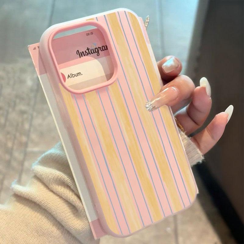 Stylish Yellow Striped Candy Color 2 In 1 Soft Phone Case For Xiaomi Redmi Note 14 13 12 11 Pro Plus 5G 10 Redmi 14C 13C 4G
