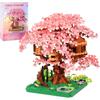 Cherry Blossom Tree Building Block Set for Adult, Cherry Bonsia Treehouse Micro Building Blocks, Japanese Sakura Flowers House Gift Toys for Teens