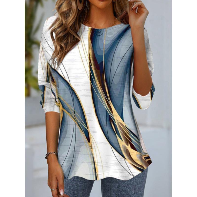 Round Neck 3D Printed Top Colorful Fashionable Casual Long Sleeved Women's T-shirts