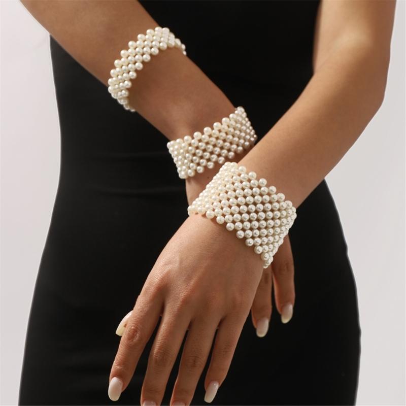 Faux Pearls Accessory Multipurpose Wear Resists Tarnish Cuff Bracelet Elegant Work and Party Wear Wristchain