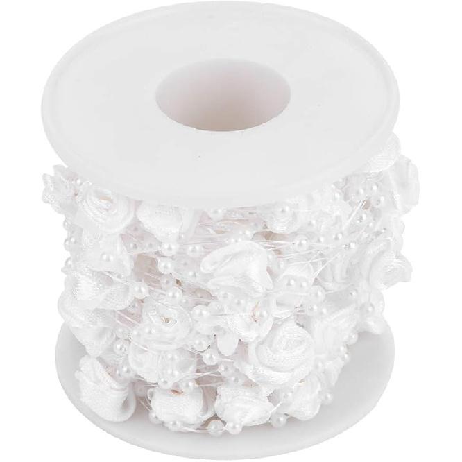 Гирлянда из искусственного жемчуга с розами, Декорация из искусственных жемчужных бусин на проволоке для плавающих свечей, наполнители для ваз, вечеринка () белый