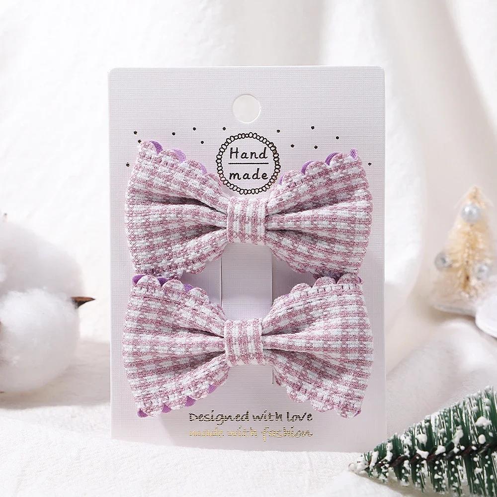 2Pcs/Set Solid Color Nylon Kids Bows Hair Clips for Baby Girls Handmade Bowknot Hairpin Barrettes Photograph Hair Accessories