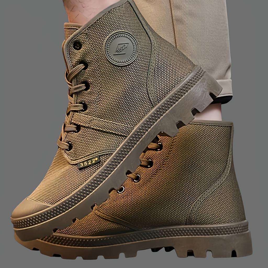 Breathable High-Top Canvas Military-Style Boots | Men's & Women's Unisex Ankle Support Shoes - Durable Rubber Sole, Round Toe Lace-Up Design