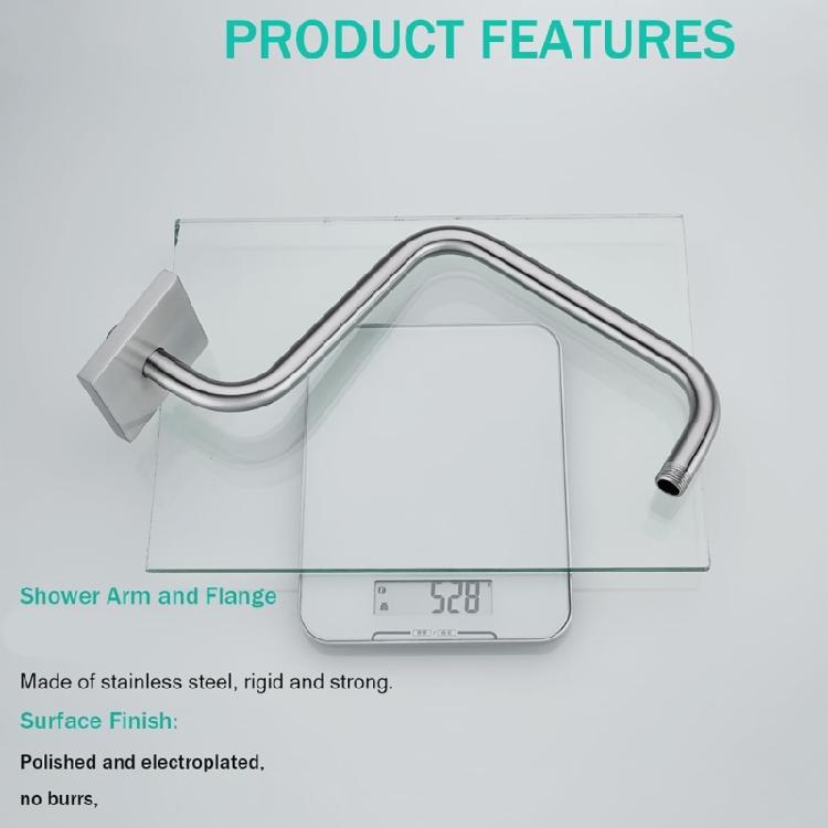 Metal Shower Head Extension Arm 33.5 Cm for Wall Mounted Bathroom Showers with Arched Form and Cover Plate Trim for Position Change