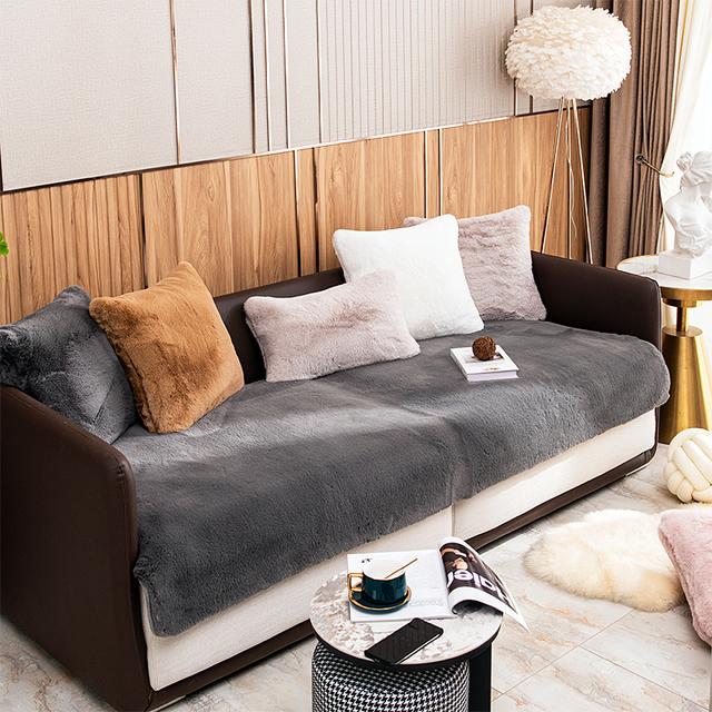 Winter Thick Rabbit Velvet Sofa Cushion Super Soft Chaise Lounge Couch Cover Sofa Towel Non -Slip Couch Slipcovers Home Decor