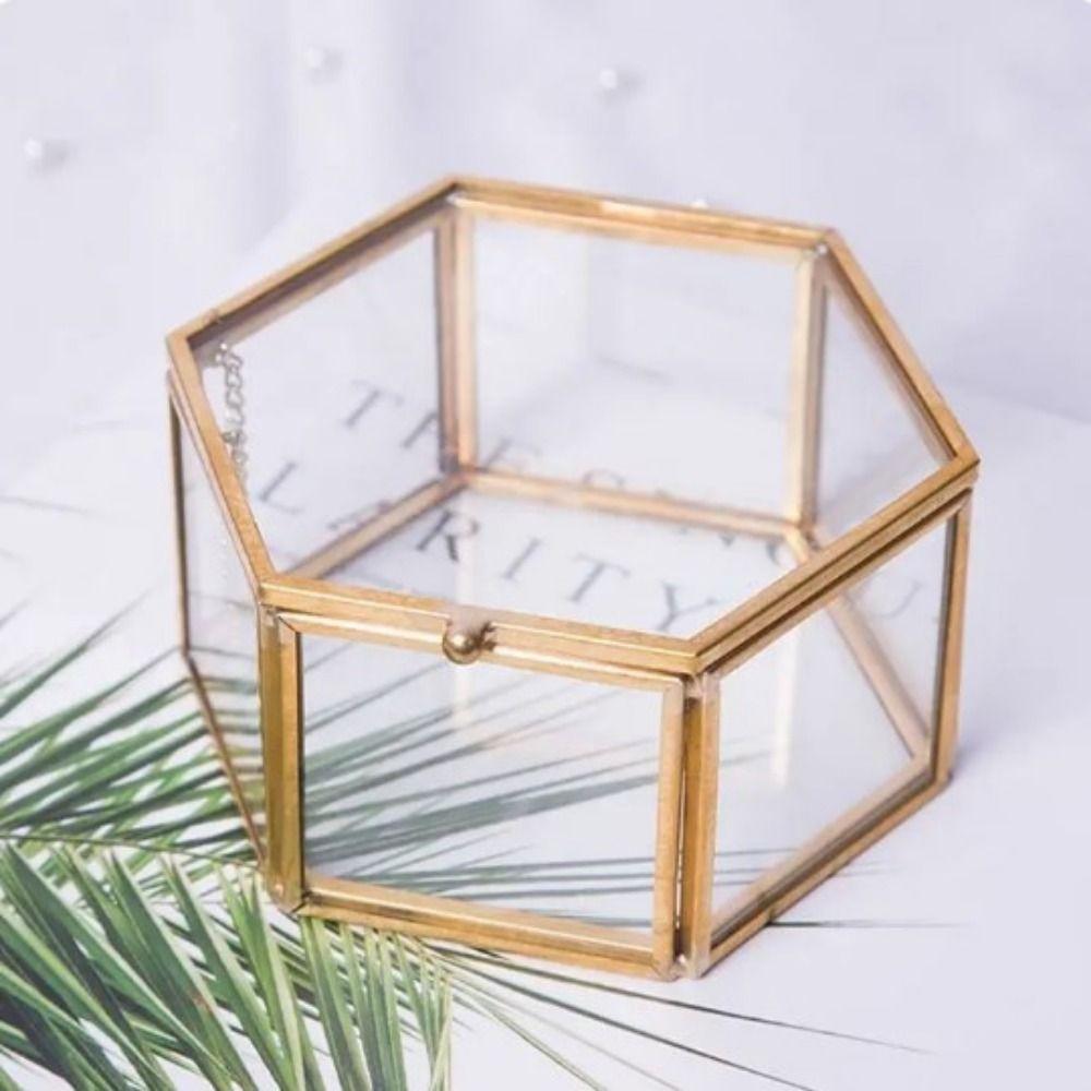 

With Lid Jewelry Storage Box Light Luxury Hexagon Earring Box Ring Box